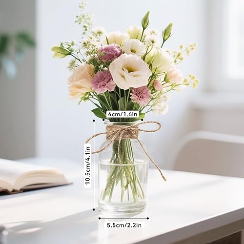 Lot de 16 Petit Vase Mini Vases en Verre de 10 cm de Haut 125 ML avec Ficelle de Jute de 20 m pour Mariage, Cuisine, Salle à Manger, Salon, Salle de Bain, Anniversaire, Fête, Décoration de Table - Nail Gallerys