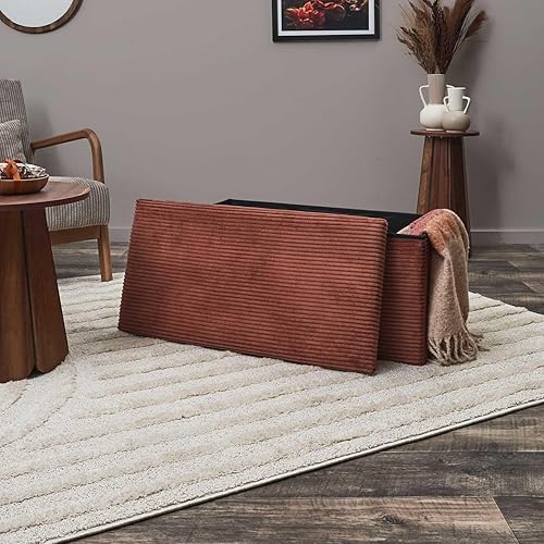 HOME DECO FACTORY, HD0278, Coffre Banc Pliable Cotele Scott Terra M2, Softness, Mobilier, Assise, Coffre et Banc Pliable, 76x38x38 cm, Hauteur Assise 38 cm, Terracotta - Nail Gallerys