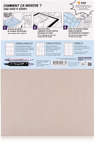 Graph'it - Bloc Manga - Format A4 21 x 29,7 cm - 300 gr - 25 Feuilles Layout Extra Blanc Détachables + 6 Calques - Compatibles avec les Marqueurs à l’Alcool Graph’it et Graph’it Brush - Nail Gallerys