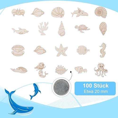 Lot de 100 poissons décoratifs à disperser - Animaux marins - Décoration d'anniversaire - Animaux en bois - Décoration d'anniversaire - Confettis d'animaux en bois à peindre - Décoration de mariage - Nail Gallerys