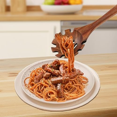 Cuillère à spaghetti en bois, cuillère à spaghetti, 32,6 cm, ustensiles de service à pâtes à suspendre à la main, cuillère à spaghetti en bois, louche à pâtes avec dents pour la cuisine - Nail Gallerys