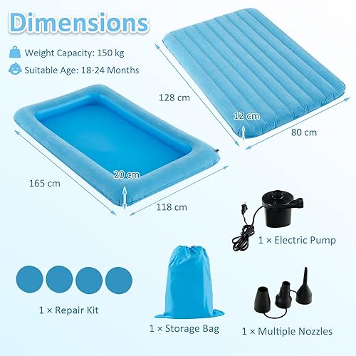 GIANTEX Lit de voyage gonflable 2 en 1 pour enfant avec matelas, matelas gonflable avec pompe électrique, lit de voyage pour tout-petit, lit de voyage gonflable avec sac de transport et kit de - Nail Gallerys