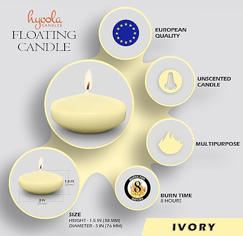 Hyoola Lot de 12 Bougies Flottantes Premium Ivoire - Bougies Flottantes Longue Durée 8 heures - Petites Bougies Flottantes de 75 mm - Fabriquées en Europe - Nail Gallerys