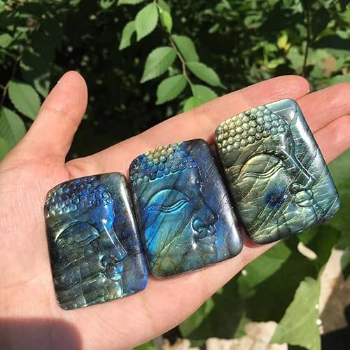 Plein de textures Cristal 1pc Pierres de cristal naturelles Sculptures Bleu Labradorite Bouddha Flashy Labradorite Pierres précieuses brutes Quartz Sculpté Pendentif Cadeaux Convient for la décoration - Nail Gallerys