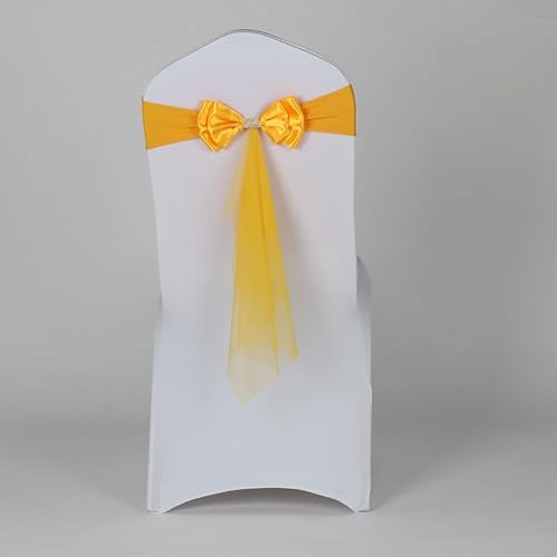 Wisafory Lot de 10 nœuds de chaise extensibles avec ruban en tulle - Décoration pour mariage, banquet, anniversaire, fête, hôtel, décoration de maison, champagne - Nail Gallerys