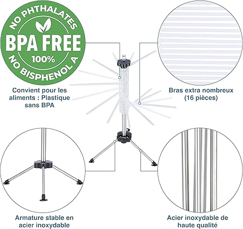 smartpeas Sechoir A Pate Fraiche – Appareil INOX/Séchoir À Pâtes Fraiches -16 Bras A Le Support De Sechage des Pates +Plus: Ebook - Nail Gallerys