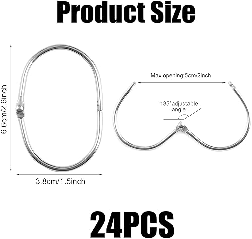 24 Pièces Anneaux de Rideau à Ouvrir 66 x 38mm Ovale Anneaux de Rideaux de Douche en Métal Design Extra Large avec Ouverture Rapide pour Salle de Bains, Cuisine, Chambre à Coucher, Salon (Argent) - Nail Gallerys