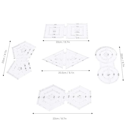 Tissting 5 Pièces Transparentes Couture Règle Ensemble Modèles Créatifs Quilting Règles DIY Manuel Double Rond Pentagone Hex Triangle Couture Coupe Artisanat Outils À la Main Dessin Fournitures - Nail Gallerys