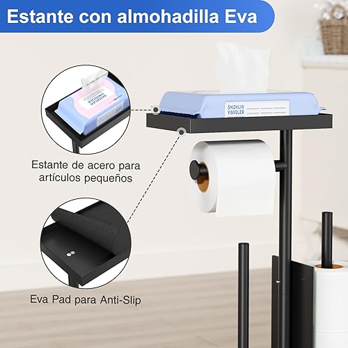 Porte-papier toilette en acier inoxydable debout avec brosse WC - Porte-papier toilette avec brosse WC - Avec boîte à lingettes humides et brosse WC - Porte-rouleau de papier toilette debout avec - Nail Gallerys