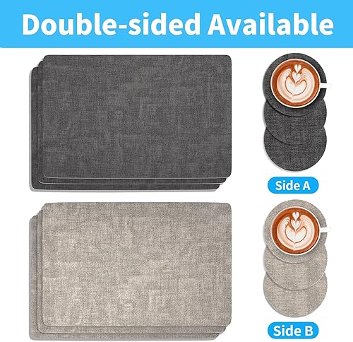 Euqvunn Set de Table et Dessous de Verre Lot de 6,[Double Face Bicolore ] Résistant à la Chaleur, et Antidérapant Sets de Table Lavable en PU pour Cuisine intérieur extérieur (43×30cm-Gris) - Nail Gallerys