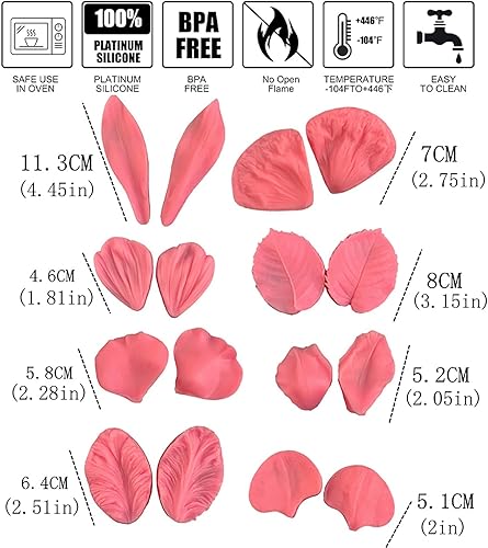 Gumpaste Lot de 8 moules en silicone pour fondant, tulipe, orchidée, pâte à sucre, décoration de gâteaux pour rose, orchidée, tulipe, hibisus, feuille de rose (A) - Nail Gallerys