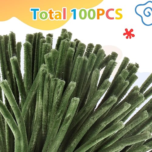 Caydo 100 pièces de fils chenille vert foncé, fournitures d'artisanat, tiges de chenille flexibles pour projet d'artisanat DIY et décoration, 6 mm x 30cm. - Nail Gallerys