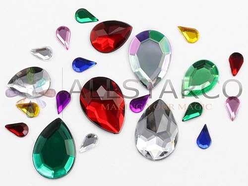 Allstarco Lot de 30 strass en plastique acrylique à dos plat en forme de larme pour la fabrication de bijoux, bijoux, cosplay, embellissements et travaux manuels,Rouge rubis H103 - Nail Gallerys