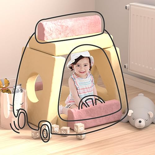 hoopyosms Canapé Modulable et Convertible pour Enfants | Canapé de Jeu avec Housse en Flanelle, Beige Rose - Nail Gallerys