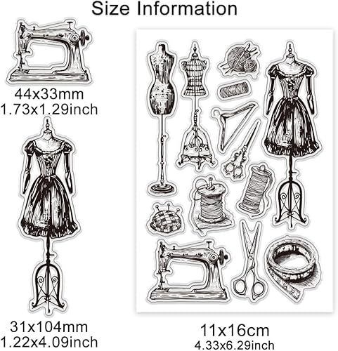 PH PandaHall Tampons Transparents à Thème de Couture Tampons en Caoutchouc pour Modèles de Couture Tampons de Machine à Coudre Vintage pour Album Photo de Scrapbooking Décoratif 16x11cm - Nail Gallerys