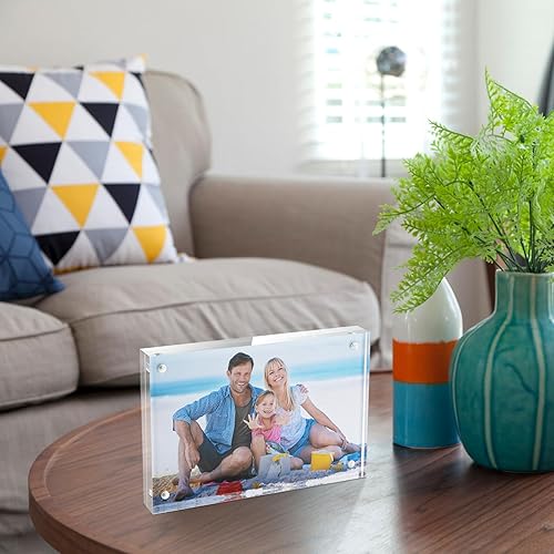 Newellsail Cadres de Photos Acryliques Transparent Magnétique et à Double Face Bloc Affichage de Photo Cadres Photo de Bureau Sans Cadre Autoportant 10x15cm (4x6Pouces) - Nail Gallerys
