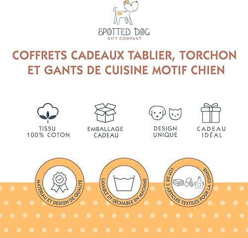 SPOTTED DOG GIFT COMPANY - Ensemble Cuisine 3 pièces - torchon/Tablier/manique - idée Cadeau pour Femme/ami des Animaux - Motifs Chiens - Nail Gallerys