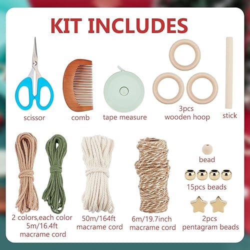 BEUNITONE Mini décoration de Noël en macramé - Pour adultes et débutants - Kit de bricolage avec flocons de neige - Avec instructions pour la décoration à suspendre - Nail Gallerys