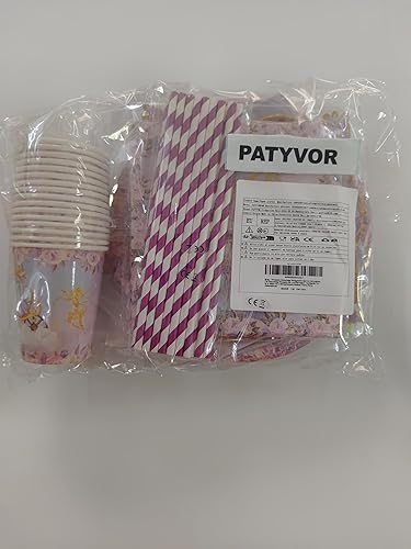 Ensemble de vaisselle de fête d'anniversaire princesse pour fille - Assiettes et serviettes de table - Violet - Motif château - Princesse féérique - Château - Décoration de fête - Nail Gallerys