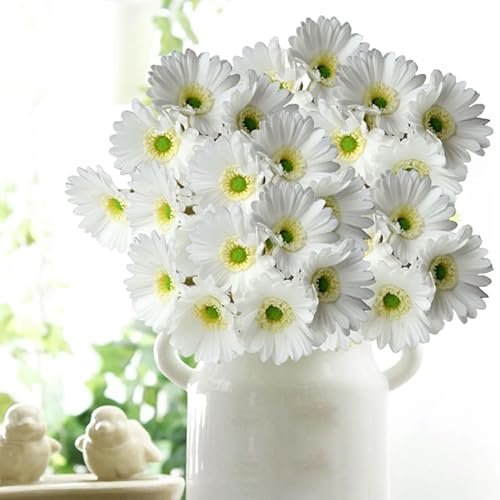 PSFDEWT Fleurs de Marguerite Artificielle Gerbera Fausse Marguerite de Soie pour décoration fête Mariage Bricolage Arrangement Floral Blanc 12pcs - Nail Gallerys