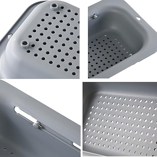 Passoire pour évier - Panier extensible au-dessus de l'évier - Passoire égouttoir - Idéal pour laver les légumes et les fruits - Pâtes cuites et plats secs - 34,5-48 x 6,5 x 20 cm - Nail Gallerys