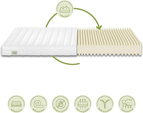 DREAMSTAR Simple Flex Duo, matelas ergonomique en mousse froide 7 zones, enroulable de 12 cm de haut, certifié Oeko-Tex, degré de fermeté 2 et 3 (H2 et H3), 80 x 200 cm - Nail Gallerys