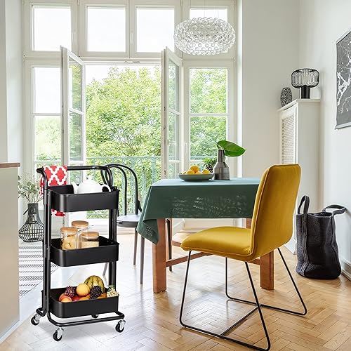 Relaxdays Chariot sur roues, 2 freins, pour tous services dans la cuisine, le bureau, le bain, étagère en métal, noire - Nail Gallerys