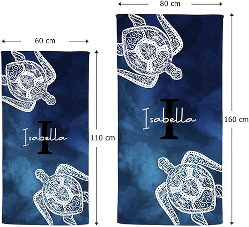 Générique Serviette de Plage 60 × 110 cm Personnalisée avec Nom et Initiale Motif Tortue Teinture Artisanale Cadeau Anniversaire pour Famille Amis - Nail Gallerys