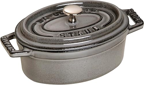STAUB Mini Cocotte en Fonte Émaillée avec Couvercle, Tous feux dont induction, 1 personne, Ovale, 11 cm, 0,25 L, 1 kg, Gris Graphite - Nail Gallerys