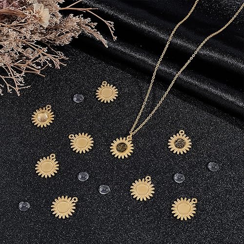 UNICRAFTALE 15 ensemble Pendentifs Cabochon Soleil Acier Inoxydable Supports Pendentif Plateaux à Pendentif à Lunette Cabochon Pendentif Rond Vierge à Lunette Cabochon pour Collier Bijoux - Nail Gallerys