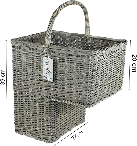 Panier d'escalier gris et marron naturel. Saule 100 % naturel. Pour le transport et le rangement. Convient pour les escaliers (carré gris). - Nail Gallerys