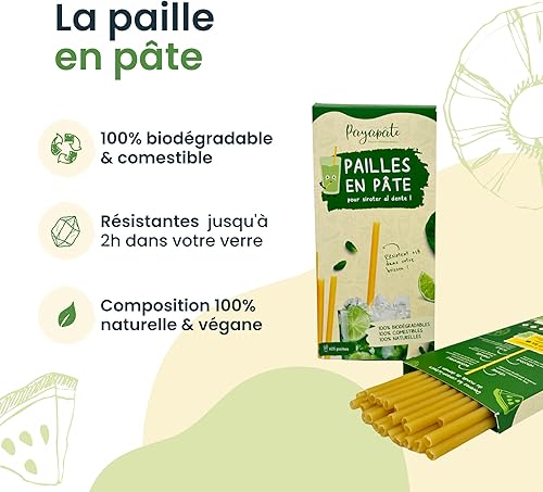 10 Paquets de 25 pailles en pâte Payapâte - 250 Pailles Comestibles et écologiques - Fabriquées avec des ingrédients naturels - Parfait pour vos cocktails - Nail Gallerys
