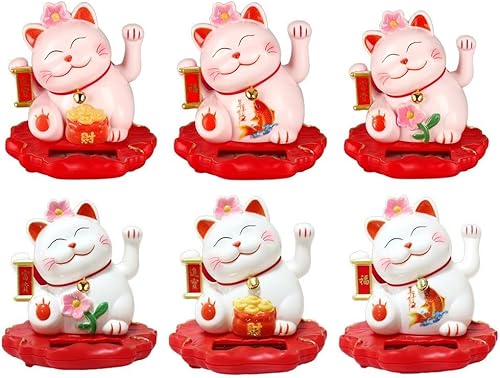 Jayruit Décoration solaire en forme de chat porte-bonheur alimenté par le slar qui agite automatiquement ses mains (2312-rose) - Nail Gallerys