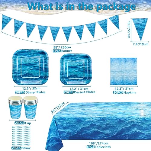 Hegbolke | Articles de Fête Ocean Wave - Assiettes, Serviettes, Banderole pour Anniversaire, Fête Prénatale, Plage et Piscine - Nail Gallerys