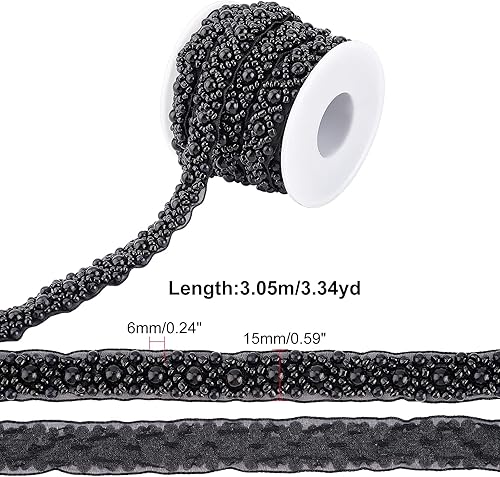 BENECREAT 3M Faux Perles Dentelle Ruban, 1.5cm Large Noir Perlé Cristal Strass Applique Bord Dentelle Ruban pour Coudre Robe de Mariée Costume Décoration de la Maison - Nail Gallerys