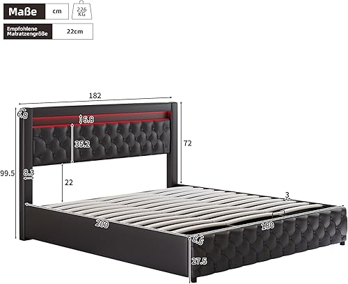Zepneiy Lit 160x200 avec Sommier avec LED, Lit Coffre 160x200 avec Espace de Rangement, Lit Double avec à sommier à Lattes et tête de lit, Lit Rembourré Cadre de lit 160x200, Beige(sans Matelas) - Nail Gallerys
