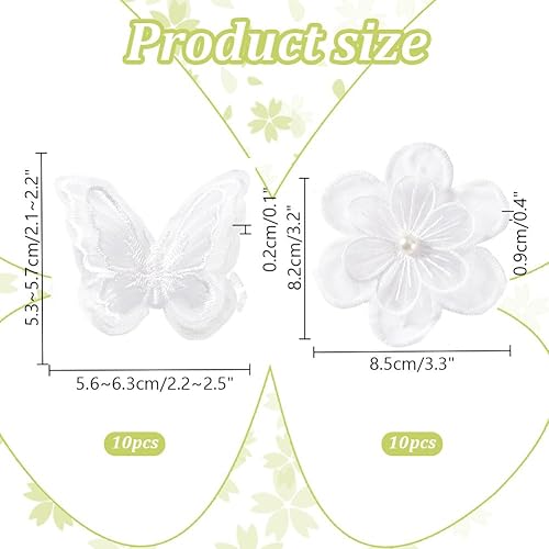 PH PandaHall 20 pcs Blanc Papillon Dentelle Fleur Applique Garniture Double Couches Organza Papillon Dentelle Tissu Couture Dentelle pour DIY Robe de Mariée Cheveux Chapeau - Nail Gallerys