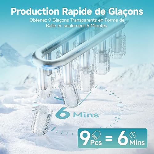EUHOMY Machine à glaçons compacte - 9 glaçons prêts en 6 minutes - 12 kg/jour - Autonettoyante Avec poignée de transport, panier et pelle - 2 tailles de glaçons - Pour maison, cuisine, Bureau,noir - Nail Gallerys