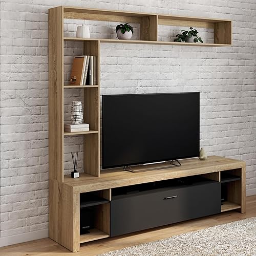 IDMarket - Ensemble Meuble TV et étagères 170 cm Malo Bois et Placard Noir - Nail Gallerys
