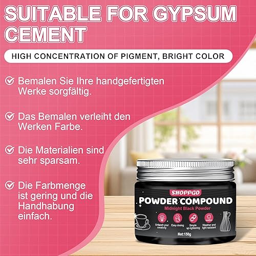 SHOPPGO Colorant Beton, Poudre de Coulée, Utilisé pour Composé de Moulage en Relief, Plâtre, Béton, Très Opaque, Résistant À la Lumière, Pigment D'oxyde de Couleur Noir, 150g - Nail Gallerys