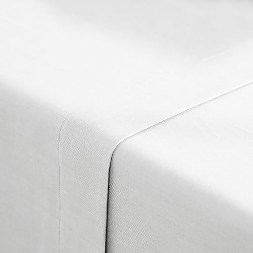 Drap Plat 100% Coton - 180 x 290 cm - 57 Fils/cm² - Blanc - pour Lit 1 Place - Nail Gallerys