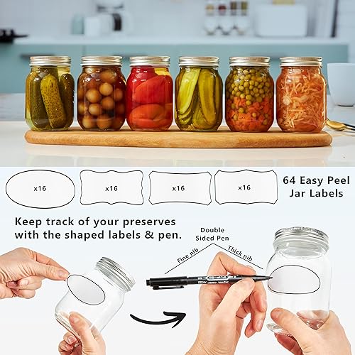 DECO EXPRESS Bocaux en Verre 500ml Lot de 6 Bocaux Mason Jar pour Rangement Cuisine Conserve avec Etiquettes et Feutre Bocal en Verre avec Couvercle Hermétique à Visser - Nail Gallerys