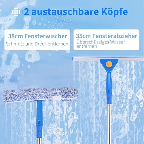 Nettoyeur de vitres de 3 m avec long manche, raclette de fenêtre de 35 cm et raclette de 38 cm en kit combiné, kit de nettoyage professionnel pour vitres en verre, douche et porte en verre - Nail Gallerys