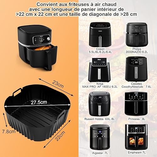 Moule Silicone Air Fryer 23 cm, 2 Pièces Plat Air Fryer Accessoires pour Philips 2000 Série NA230 XL 6,2L, Silicone Accessoires Air Fryer pour Cosori TurboBlaze 5,5L/6L/6,2L, Airfryer Accessoires - Nail Gallerys