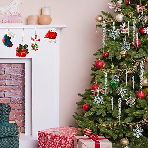 Lot de 36 stalactites de Noël - Flocon de neige - Décoration de Noël - En acrylique - Pour fête de Noël - Décoration de maison - Nail Gallerys