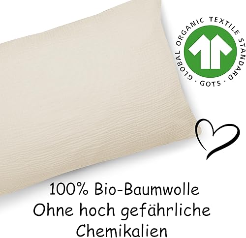 PinkZebra Housse de coussin en mousseline bio 25 x 50 cm pour enfants et adultes - Douce - Certifié GOTS - Housse de coussin avec fermeture éclair - Fabriquée en UE - Crème - Nail Gallerys