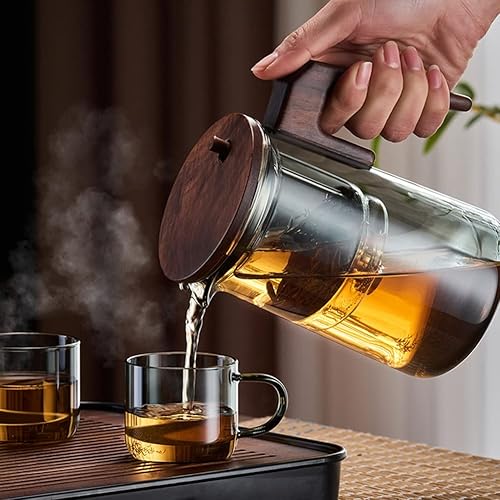 Evzvwruak Théière en Verre 1 Pièce avec Manche en Bois Théière Parfumée Transparente 750 ML - Nail Gallerys