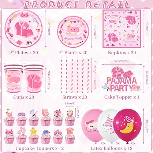Obussgar Décorations de fête d'anniversaire en pyjama – Fournitures de fête pyjama y compris bannière, assiette, décoration de gâteau, tasse, serviette, ballon, nappe – Pour 20 personnes (LQ) - Nail Gallerys