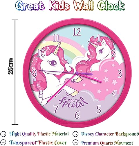 SRV Hub Horloge murale analogique licorne | Mécanisme d'horloge à quartz | Crochet intégré à l'arrière pour une suspension facile, pour enfants, cadeaux d'anniversaire pour filles de 3 ans et plus - Nail Gallerys