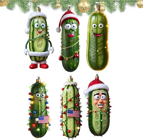 Ornement De Noël De Cornichon - 6 Pièces Ornements De Cornichon pour Arbre De Noël, Décor D'ornements De Vacances Plats en Acrylique 2D, Ornements Suspendus De Cornichon Vert - Nail Gallerys